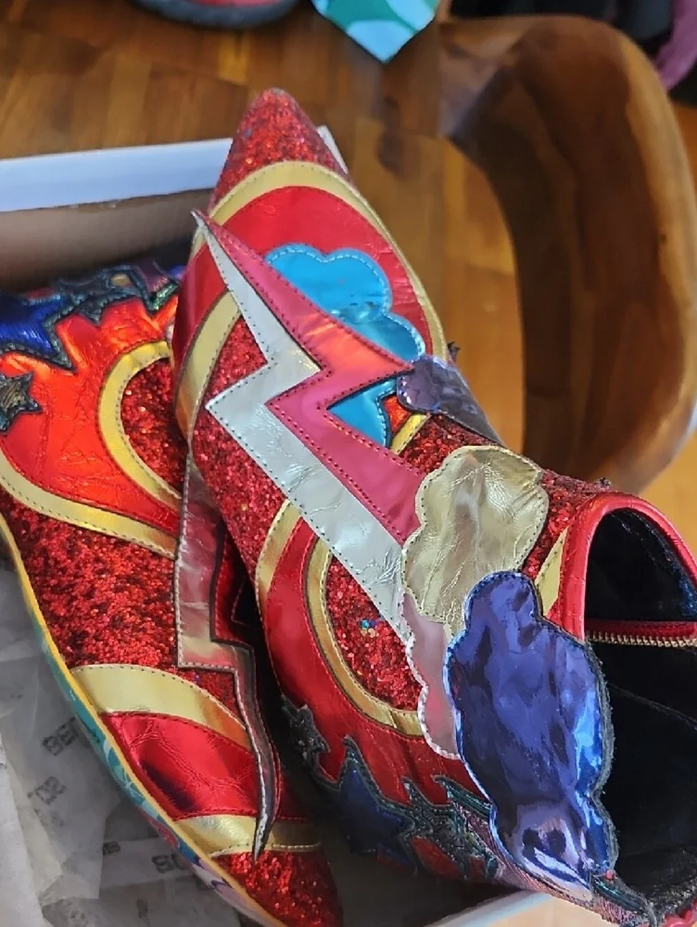 Women's Red Glitter Star & Cloud Ankle Boots With Original Box - Picture 15 of 16